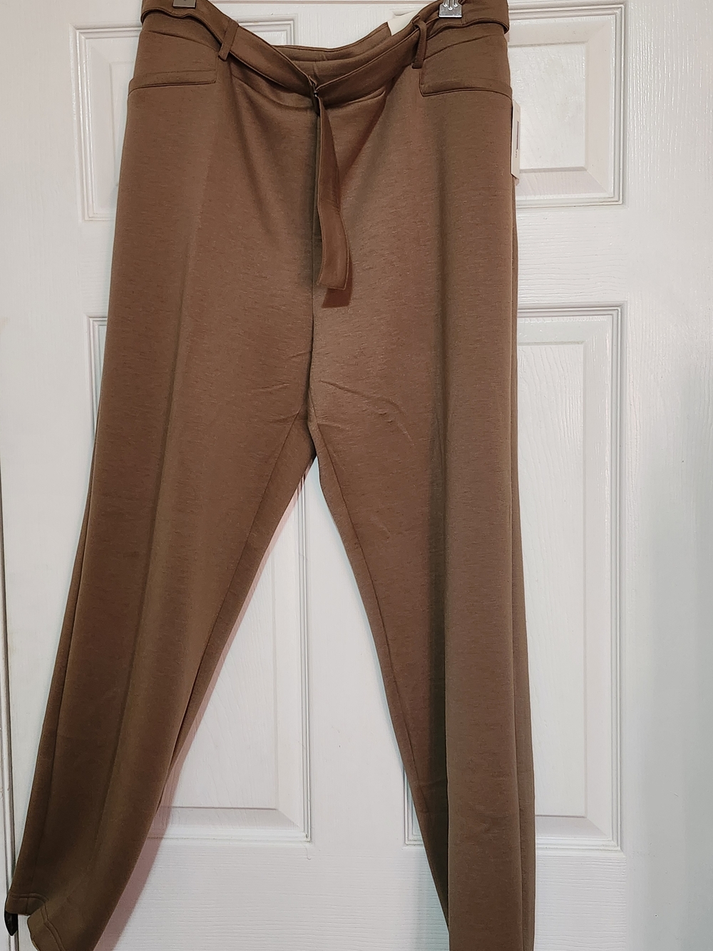 Soho Apparel Brown Straight Leg Pants with Tie Waist